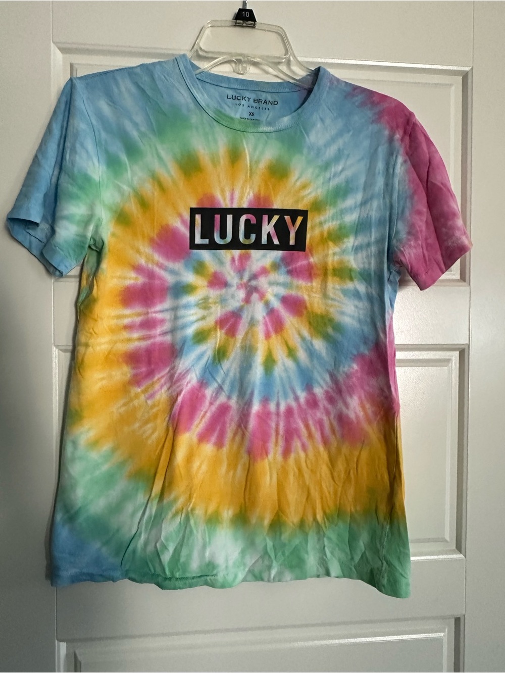 Lucky Brand Tie-Dye Short Sleeve Tee in Blue, Pink, Yellow, Green